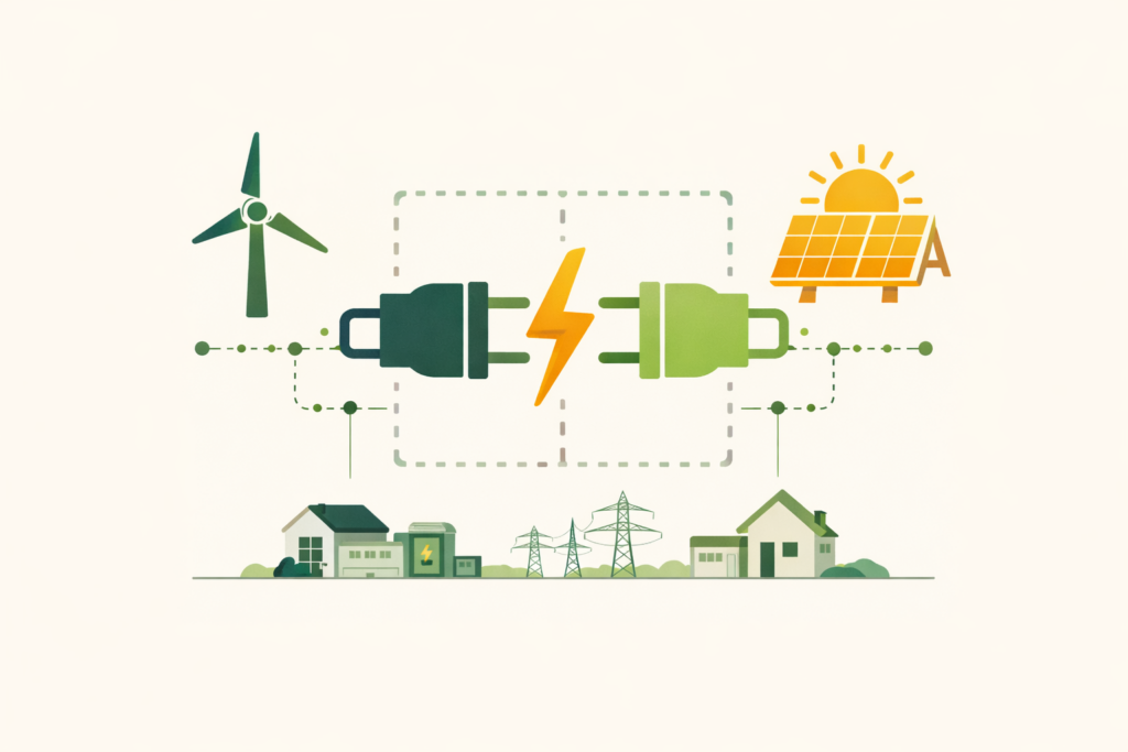 Sistema híbrid d’energia renovable que combina energia eòlica, solar i emmagatzematge per produir electricitat de manera estable